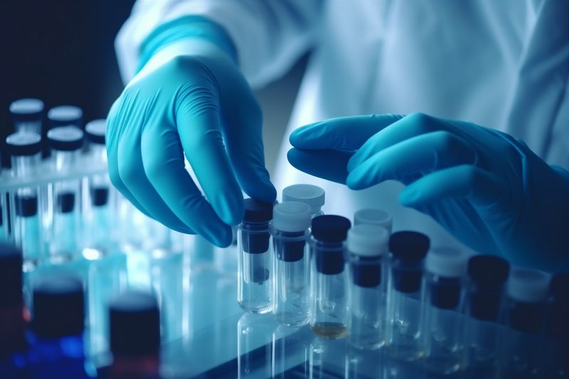 tube laboratory experiment biotechnology test medicine research medical hand science. Generative AI.