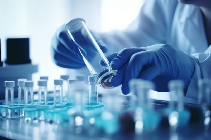 hand medicine laboratory tube biotechnology research test experiment science medical. Generative AI.