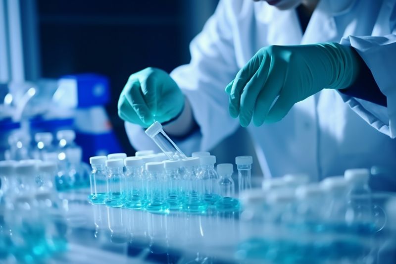 medical medicine laboratory science test hand tube biotechnology research experiment. Generative AI.