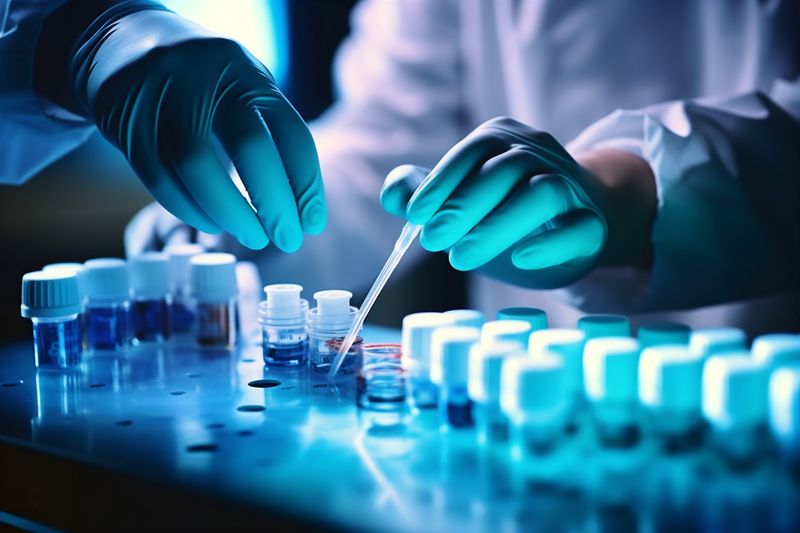 tube test hand biotechnology medical science research laboratory experiment medicine. Generative AI.