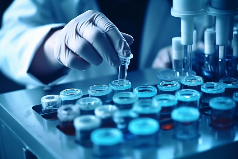 experiment laboratory hand science research biotechnology medical medicine tube test. Generative AI.