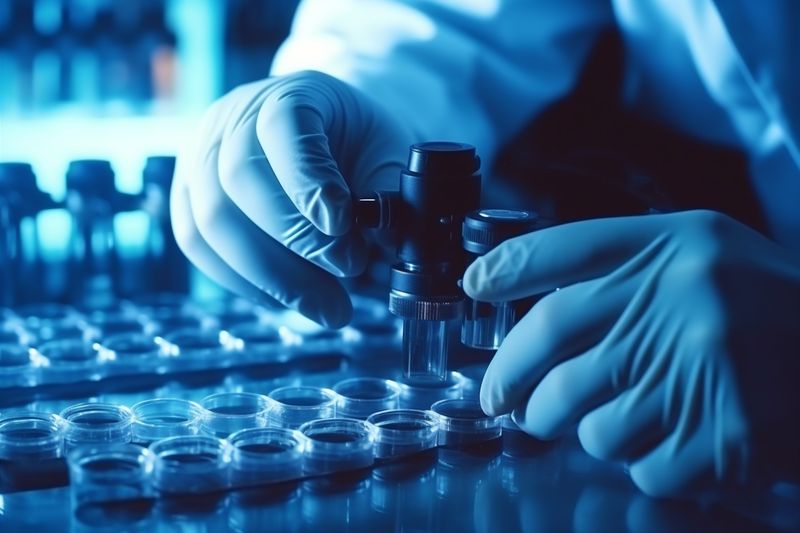 hand science experiment medical research laboratory test tube biotechnology medicine. Generative AI.