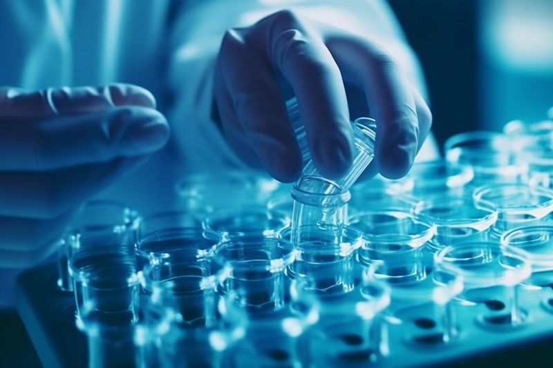 science biotechnology medical test medicine hand experiment tube laboratory research. Generative AI.