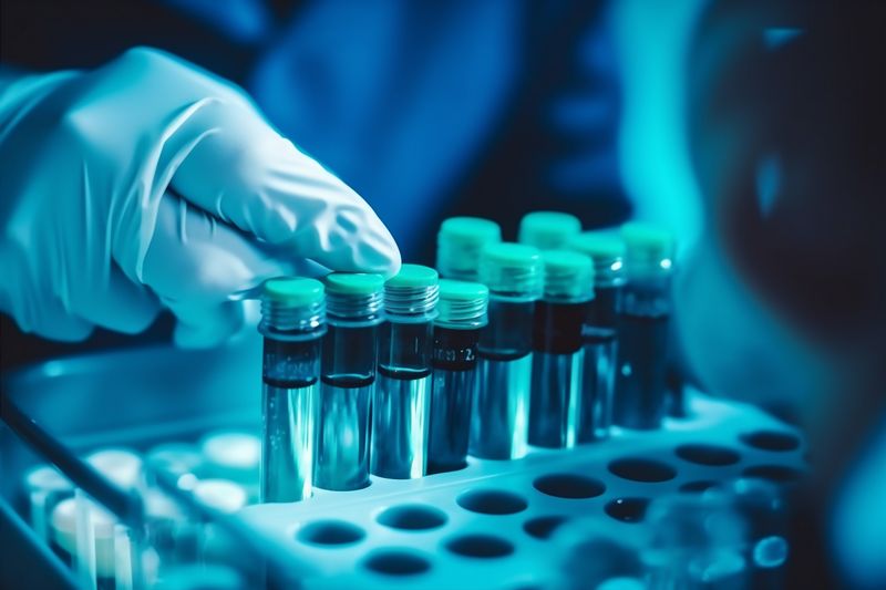 science medical hand test tube biotechnology research laboratory experiment medicine. Generative AI.