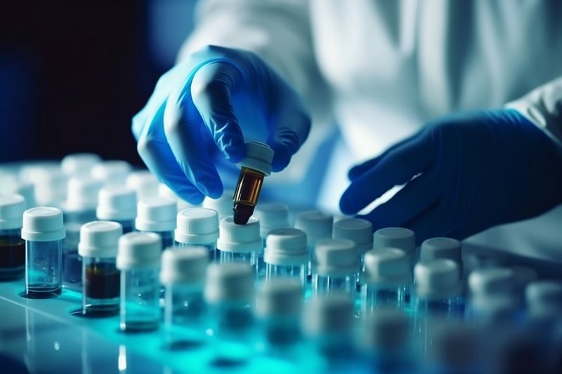 test tube medical medicine laboratory experiment hand science research biotechnology. Generative AI.