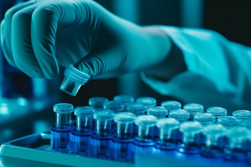 research tube biotechnology medical test hand science medicine experiment laboratory. Generative AI.