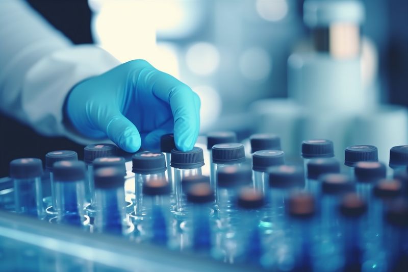 medical biotechnology test experiment science medicine research laboratory tube hand. Generative AI.