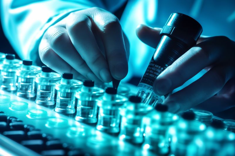 biotechnology hand medicine research experiment tube medical test laboratory science. Generative AI.