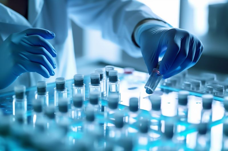 experiment science medical tube laboratory test hand research medicine biotechnology. Generative AI.