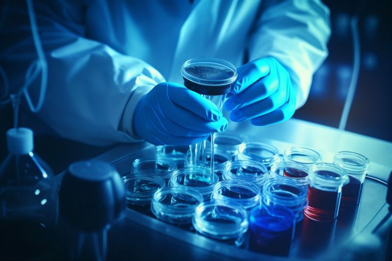 tube test biotechnology laboratory medicine experiment research medical science hand. Generative AI.