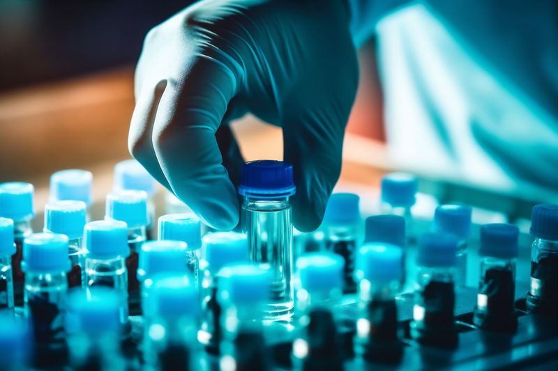 biotechnology research tube experiment test medical medicine science hand laboratory. Generative AI.