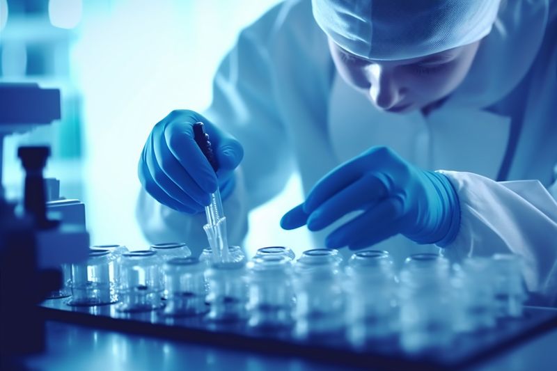 medicine test biotechnology research hand medical science tube laboratory experiment. Generative AI.