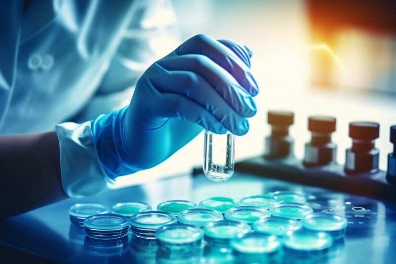 medicine medical experiment biotechnology laboratory science tube hand research test. Generative AI.