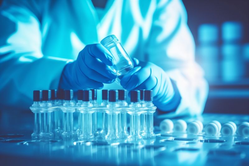 experiment research tube biotechnology science test medicine hand medical laboratory. Generative AI.