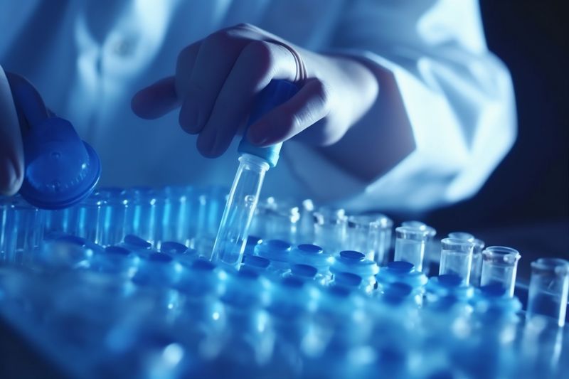 tube research experiment medical science hand medicine biotechnology laboratory test. Generative AI.