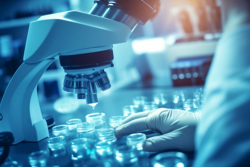 test laboratory medicine research hand tube science biotechnology medical experiment. Generative AI.