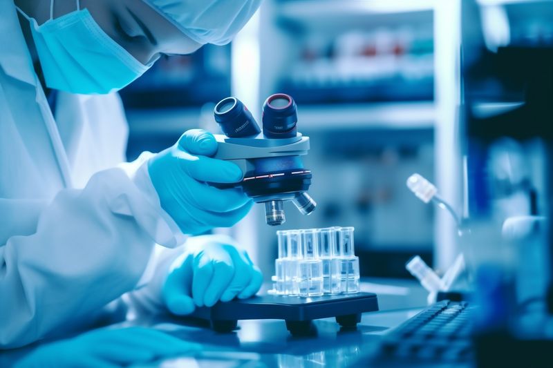 tube biotechnology medical science test research hand medicine experiment laboratory. Generative AI.