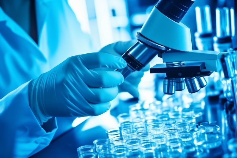 tube experiment medicine test science hand biotechnology medical laboratory research. Generative AI.