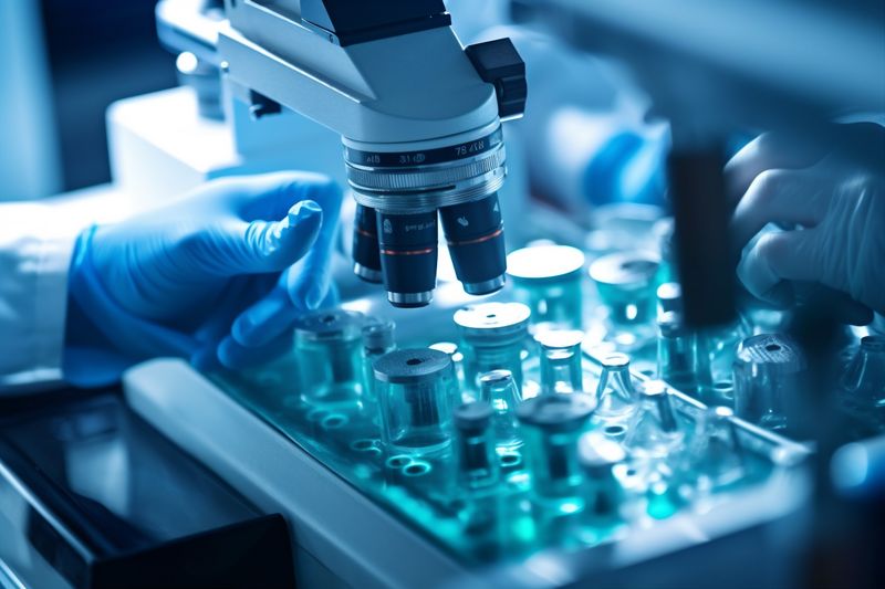 medicine research experiment science test laboratory medical hand tube biotechnology. Generative AI.