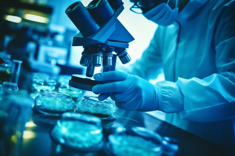 science laboratory medical tube hand research experiment test biotechnology medicine. Generative AI.