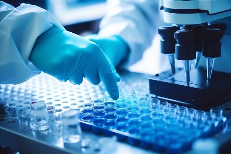 tube laboratory medical research biotechnology science medicine hand test experiment. Generative AI.