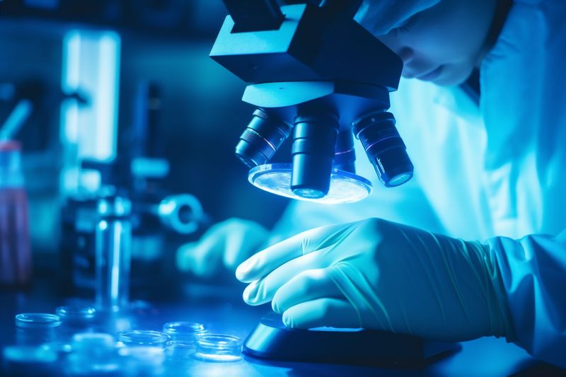 tube laboratory biotechnology test medicine research hand medical science experiment. Generative AI.