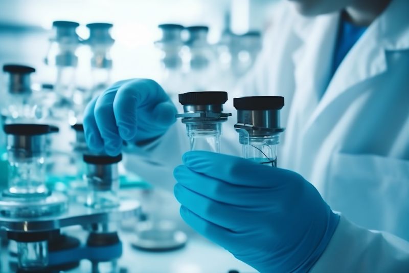 medicine medical tube research test science hand laboratory experiment biotechnology. Generative AI.