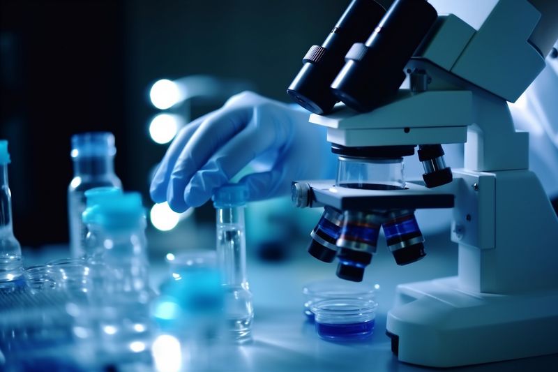 medical medicine experiment research test laboratory hand biotechnology tube science. Generative AI.