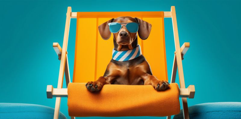 vacation dog summer pet relax beach chair sunglasses funny lazy. Generative AI.