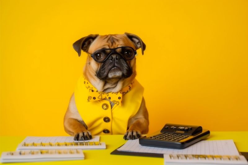 dog business financial finance background animal funny banker yellow pet humor. Generative AI.