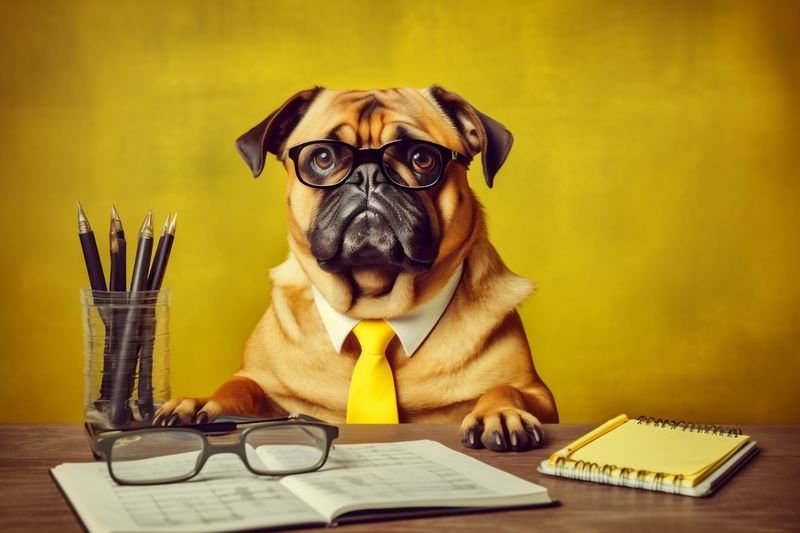 pet dog funny humor background finance yellow financial concept animal business. Generative AI.