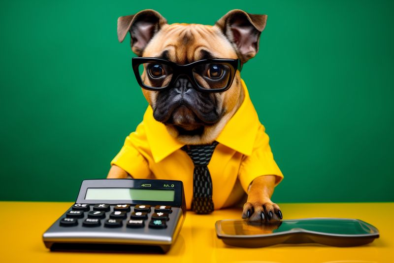 holding dog finance humor yellow pet financial background animal business funny. Generative AI.