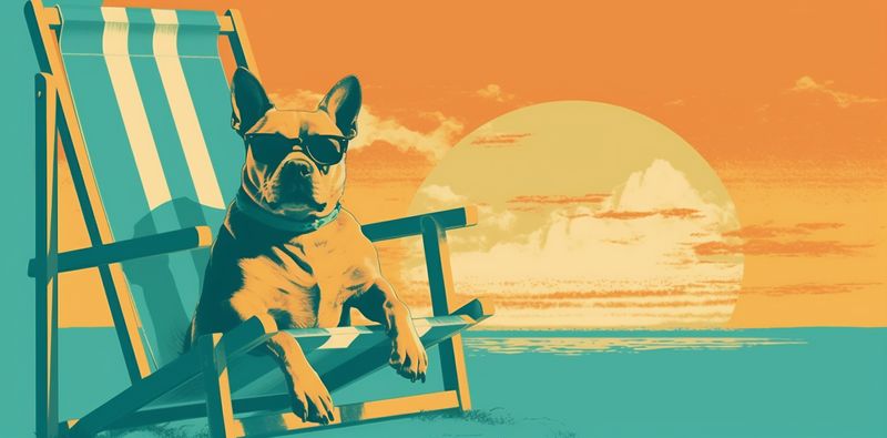 funny dog summer relax sunglasses lazy beach chair vacation pet. Generative AI.