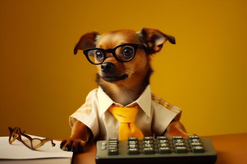 animal dog humor success finance business background financial funny pet yellow. Generative AI.