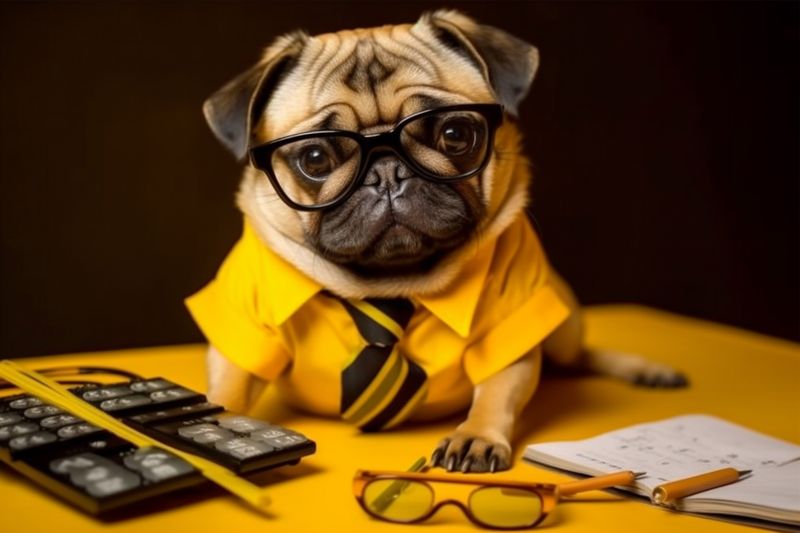 yellow dog financial animal pet funny background business tie humor finance. Generative AI.