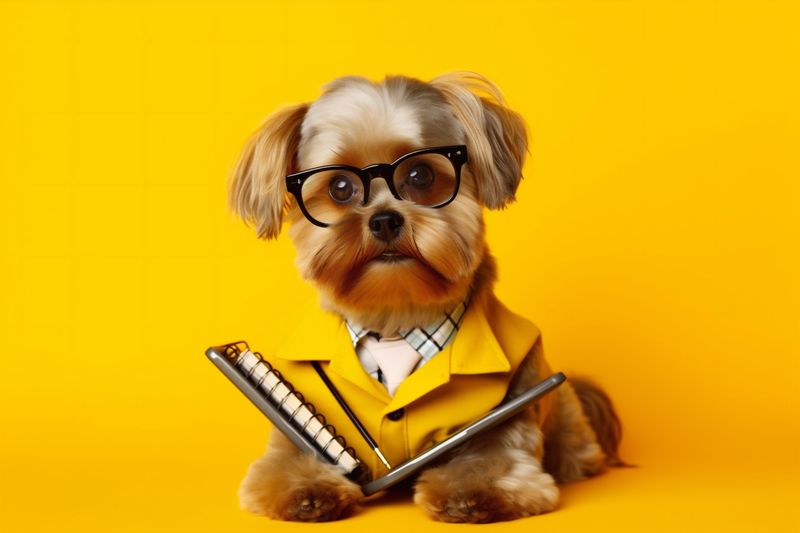 pet dog finance business animal yellow puppy humor financial funny background. Generative AI.