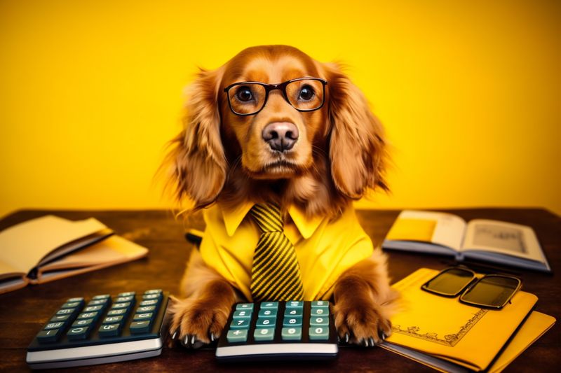 animal dog yellow funny pet background humor financial finance computer business. Generative AI.