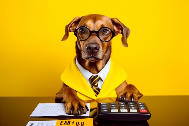 dog financial animal finance mathematic humor pet funny yellow background business. Generative AI.