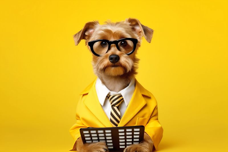 background dog animal yellow financial business funny finance pet profit humor. Generative AI.