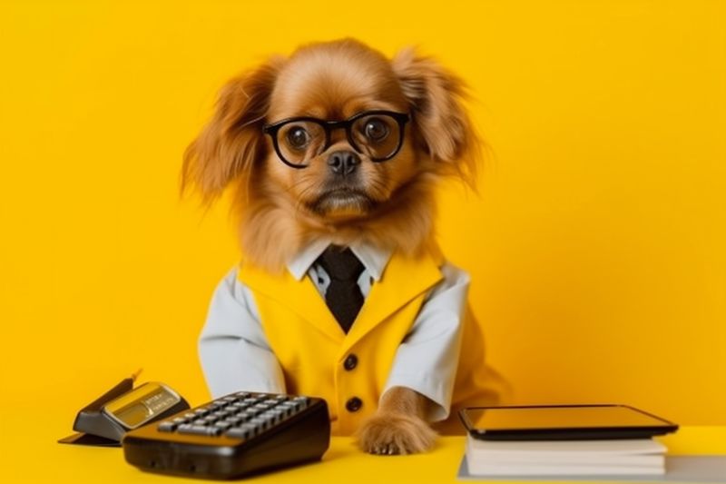 humor dog funny background animal yellow financial business pet puppy finance. Generative AI.
