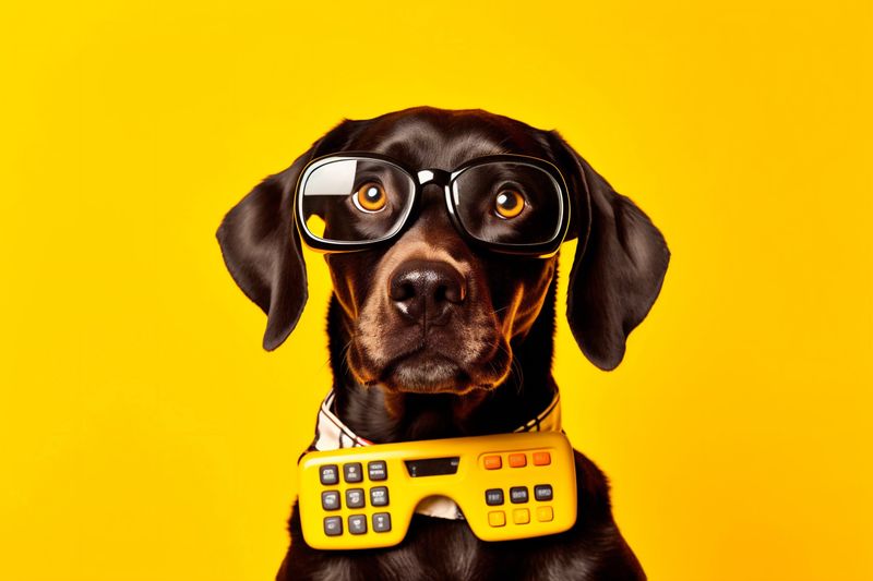 dog funny pet finance financial business banker background humor yellow animal. Generative AI.