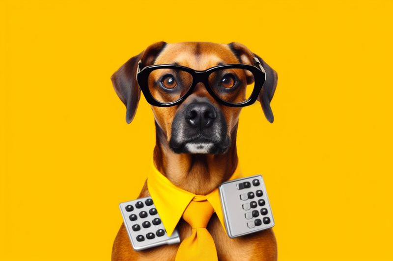dog pet education animal humor background funny finance financial yellow business. Generative AI.