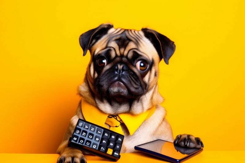dog pet funny business finance humor yellow financial investment background animal. Generative AI.