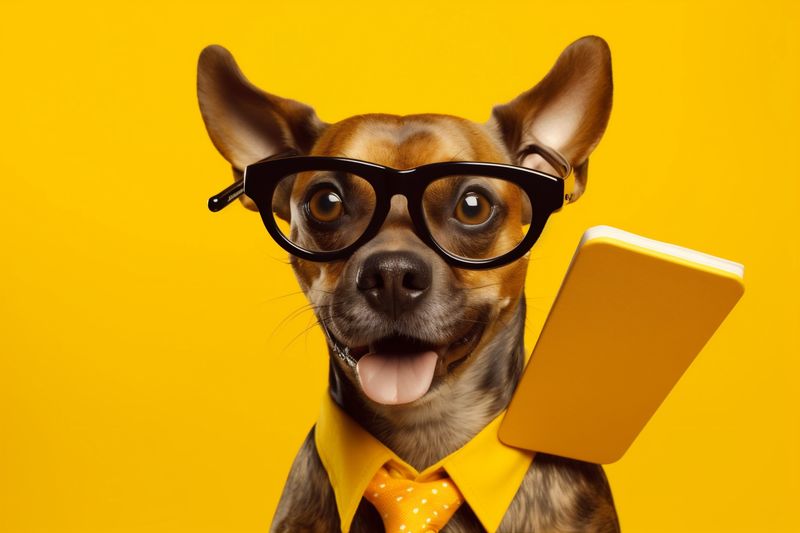 dog manager funny background pet finance financial animal yellow business humor. Generative AI.