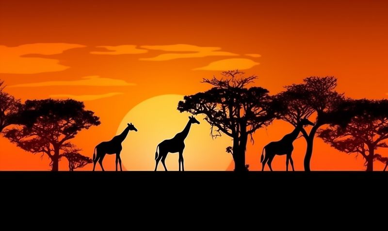 africa wild wildlife silhouette giraffe elephant safari animal nature sunset. Generative AI.