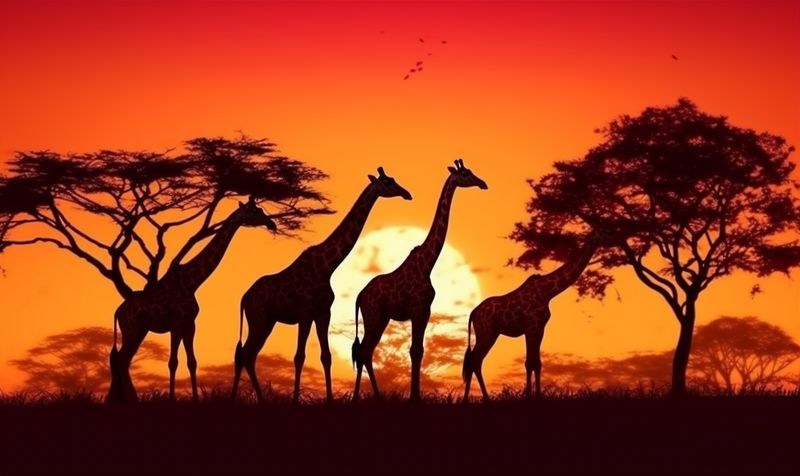 wild silhouette safari wildlife nature africa elephant animal giraffe sunset. Generative AI.