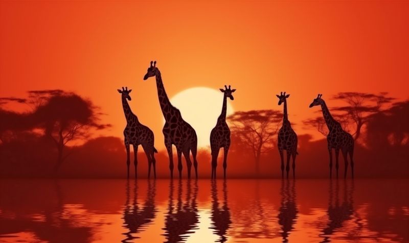 silhouette safari giraffe animal wildlife africa nature sunset wild elephant. Generative AI.
