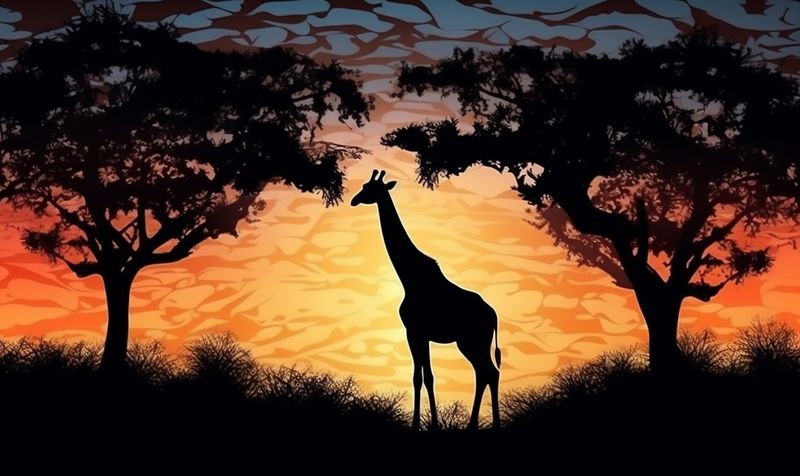 silhouette wild nature giraffe safari wildlife elephant animal africa sunset. Generative AI.