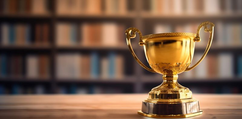 bokeh gold award prize trophy champion library cup celebration competition. Generative AI.