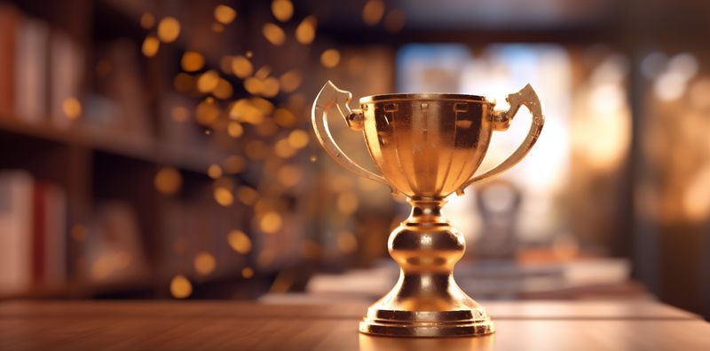 cup library award prize bokeh competition trophy celebration champion gold. Generative AI.